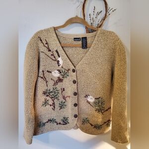 North Crest Birds Embroidered Wool Blend Sweater